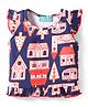 Tiara Cotton Rib Cap Sleeves Houses Printed Top - Navy Blue