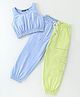 Tiara Cotton Jersey Sleeveless Solid Crop Top With Colour Blocked Pocket Detailed Joggers Set - Blue