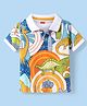 Babyhug Cotton Knit Half Sleeves Polo T-Shirt with Dino Print - White
