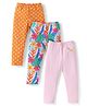 Babyhug Cotton Lycra Knit Full Length Leggings with Stretch Polka Dots & Floral Print Pack Of 3 - Pink & Mustard