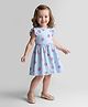 Bonfino 100% Cotton Knit Frill Sleeves Frock with Bloomer & Butterfly Print - Light Blue