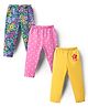 Babyhug Cotton Lycra Full Length Leggings Polka Dots & Floral Print Pack of 3 - Pink Yellow & Blue