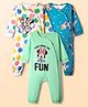 Babyhug Disney Interlock Knit Full Length Romper With Minnie Mouse Graphics Pack Of 3 - White Light Green & Blue