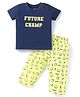 Doodle Poodle 100% Cotton Knit Half Sleeves Night Suit with Text Print - Navy Blue & Yellow