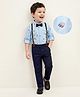 Mark & Mia Cotton Woven Full Sleeves Printed Shirt & Trouser With Bow & Suspender - Light Blue & Black