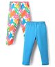Babyhug Cotton Knit Full Length Leggings With Floral Print Pack Of 2 - Blue & White
