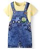 Mark & Mia Knitted Vehicle Embroidered Dungaree with Half Sleeves Solid Color Inner T-Shirt - Yellow & Blue