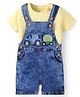 Mark & Mia Knitted Vehicle Embroidered Dungaree with Half Sleeves Solid Color Inner T-Shirt - Yellow & Blue