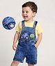 Mark & Mia Knitted Vehicle Embroidered Dungaree with Half Sleeves Solid Color Inner T-Shirt - Yellow & Blue