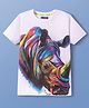 Pine Kids Cotton Knit Half Sleeves T-Shirt With Rhinoceros Print - White