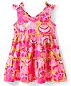 Babyhug Single Jersey Knit Sleeveless Frock With Seashells Print & Bow Applique - Yellow & Dark Pink