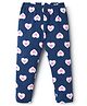 Babyhug Cotton Lycra Knit Full Length Leggings With Heart Print - Navy Blue