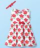 Babyhug Single Jersey Knit Sleeveless Floral Printed Frock with Headband & Bow Applique - White