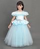 PinkChick Satin Off Shoulder Sleeves Ruffles & Diamond Embellished Gown - Blue