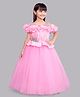 PinkChick Satin Off Shoulder Sleeves Ruffles & Diamond Embellished Gown - Pink