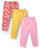 Babyhug Cotton Lycra Knit Full Length Floral & Polka Dots Printed Leggings With Stretch Pack Of 3 - Pink Yellow & Red