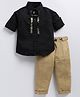 LITTLE COLLARS Satin Full Sleeves Sequins Embellished Shirt & Pant With Bow Set - Black