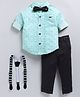 LITTLE COLLARS Cotton Full Sleeves Bees Printed Shirt Pant With Bow & Suspender Set - Green