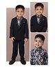 LITTLE COLLARS Full Sleeves Paisleys & Floral Printed 3 Piece Party Suit Set - Navy Blue