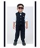LITTLE COLLARS Full Sleeves Checked 3 Piece Party Suit Set - Blue