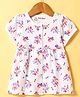 Little Darlings Sinker Knit Half Sleeves Front Open Frock with Floral Print - White