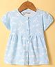 Little Darlings Sinker Knit Half Sleeves Front Open Frock with Animal Print - Light Blue