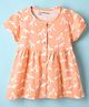 Little Darlings Sinker Knit Half Sleeves Front Open Frock with Animal Print - Peach