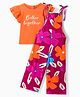 OLLINGTON ST. Cotton Printed Dungaree & Half Sleeves T-Shirt with Print - Multicolour & Orange
