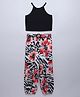 Taffykids Sleeveless Solid Halter Neck Crop Top & Floral Printed Joggers With Belt Set - Black & Multi Colour