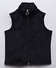 Taffykids Velvet Sleeveless Beads Embellished Zip Up Jacket - Black