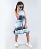 Taffykids Rayon Sleeveless Abstract Printed A Line Dress With Tie Up Belt - Blue & Multi Colour