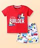 Babyhug Single Jersey Knit Half Sleeves T-Shirt & Shorts Set with Construction Vehicle Print - Red