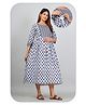 Kaheksa Cotton Three Fourth Sleeves Leaves Printed Maternity Dress With Nursing Access - White