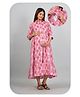 Kaheksa Cotton Three Fourth Sleeves Floral Printed Maternity Dress With Nursing Access - Pink