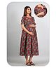 Kaheksa Cotton Half Sleeves Abstract Printed Maternity Dress With Nursing Access - Maroon
