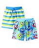 Babyhug Cotton Knit Mid Thigh Length Shorts with Sports Theme Print & Stripes Pack of 2 - Light Green & Blue