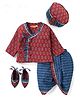 Exclusive from Jaipur Cotton Woven Full Sleeves Floral Printed Kurta Dhoti Set with Mojari & Cap - Maroon