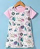 Doreme Single Jersey Knit Frock & Half sleeves Inner Tee With Animal Print - Pink & White