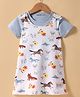 Doreme Single Jersey Knit Frock & Half Sleeves Inner Tee With Animal Print - White & Light Blue