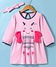 Doreme Single Jersey Knit Full Sleeves Frock with Headband & Bumblebee Applique - Pink