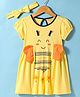 Doreme Single Jersey Knit Half Sleeves Frock with Headband & Bumblebee Applique - Yellow