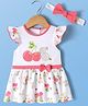 Doreme Single Jersey Knit Frill Sleeves Tropical Theme Printed & Embroiderd Frock with with Headband & Bow Applique - Coral