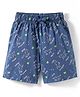 Doreme Single Jersey Knit Above Knee Length Shorts With Unicorn Print - Navy Blue