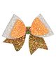 Aye Candy Tricolour Shimmered Bow Applique Detailed Aligator Clip - Orange White & Green