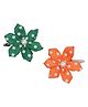 Aye Candy Set Of 2 Tricolour Floral Designed Beads Embellished Tictac Clips - Green White & Orange