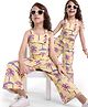 Ollington St. 100% Cotton Knit Tree Printed Co-ord Set of Sleeveless Top with Culottes - Lemon Yellow