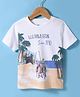 US Polo Assn Cotton Knit Half Sleeves T-Shirt with Beach Theme & Brand Logo Print - White
