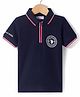US Polo Assn Cotton Knit Half Sleeves Polo T-Shirt with Brand Logo Print - Navy Blue