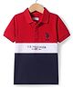 US Polo Assn Cotton Knit Half Sleeves Cut & Sew Polo T-Shirt with Brand Logo Embroidery & Print - Red & Navy Blue