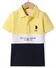 US Polo Assn Cotton Knit Half Sleeves Cut & Sew Polo T-Shirt with Brand Logo Embroidery & Print - Yellow & Navy Blue